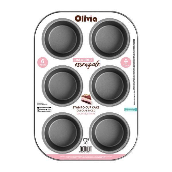 250922 stampo plum cake 60328 Bandeja para hornear cupcakes antiadherente acero pintado 6 tazas 26,5×18,5×3 cm