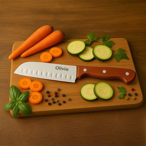 Cuchillo cocinero en hoja de acero inoxidable 17 cm mango de madera de haya