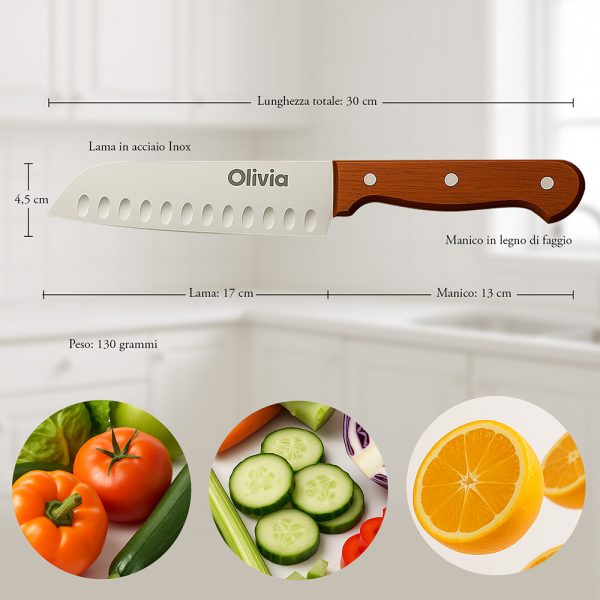 Cuchillo cocinero en hoja de acero inoxidable 17 cm mango de madera de haya