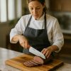 Cuchillo cocinero en hoja de acero inoxidable 17 cm mango de madera de haya