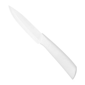 Cuchillo de cocina cerámico blanco hoja de 10 cm con mango y funda de PVC.