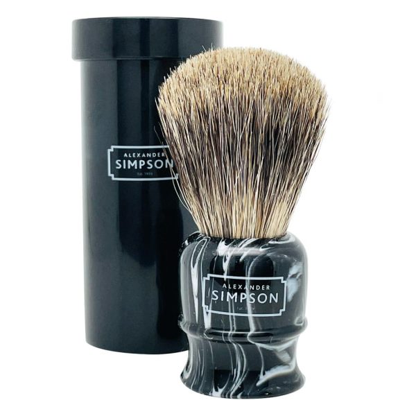 Brocha de afeitar Simpson Tejón puro con tubo de viaje Highbury Faux Ebony Marble S
