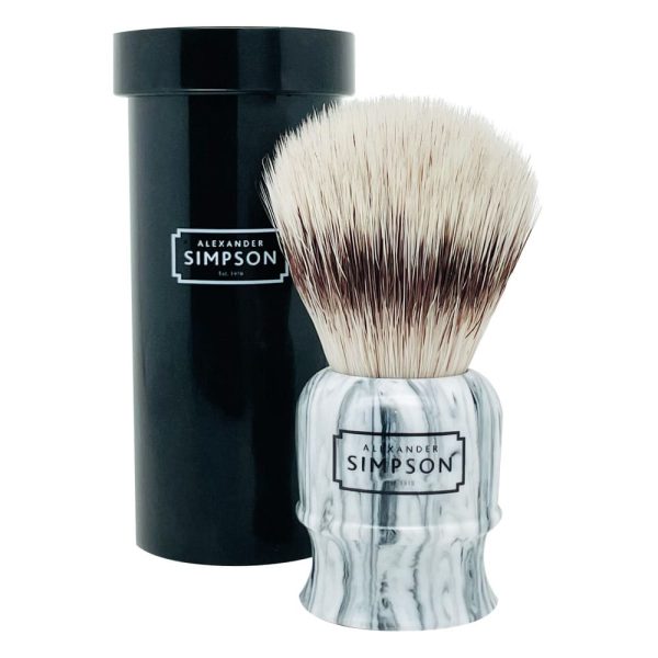Brocha de afeitar Simpson sintética con tubo de viaje Highbury Faux Grey Italian Marble S