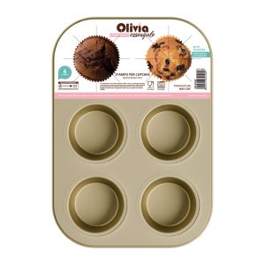 251002 stampo plum cake 62920 Bandeja para hornear cupcakes antiadherente acero al carbono 6 tazas 26,5×18,5×2,7 cm juego de 3