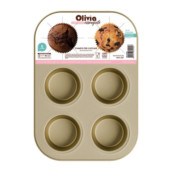 251002 stampo plum cake 62920 Bandeja para hornear cupcakes antiadherente acero al carbono 6 tazas 26,5×18,5×2,7 cm juego de 3