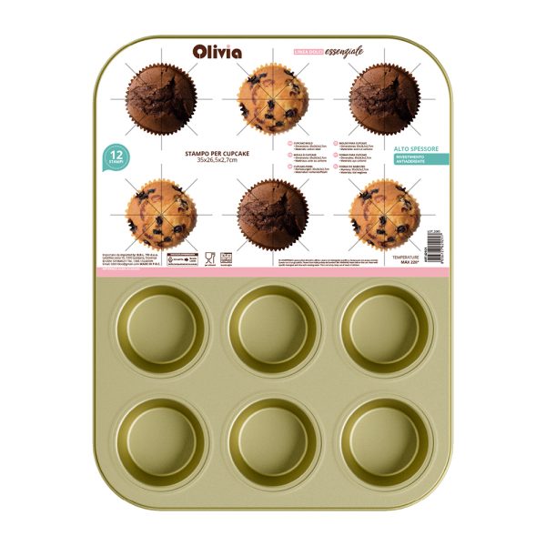 250929 stampo plum cake 62921 Bandeja para hornear cupcakes y muffins acero al carbono antiadherente 12 tazas 35×26,5×2,7 cm juego de 12