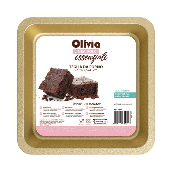 Bandeja de horno cuadrada antiadherente acero al carbono 22,5×22,5×4,5 cm