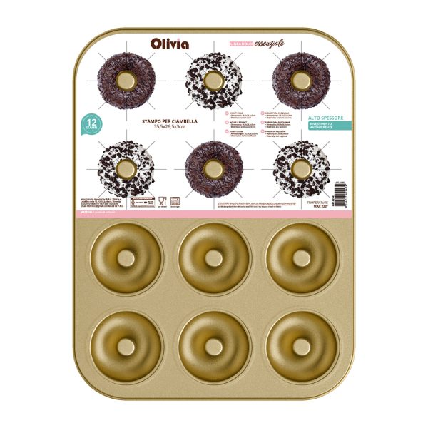 251003 stampo ciambella 62943 Bandeja para hornear donuts acero al carbono antiadherente 35,5×26,5×3 cm juego de 12