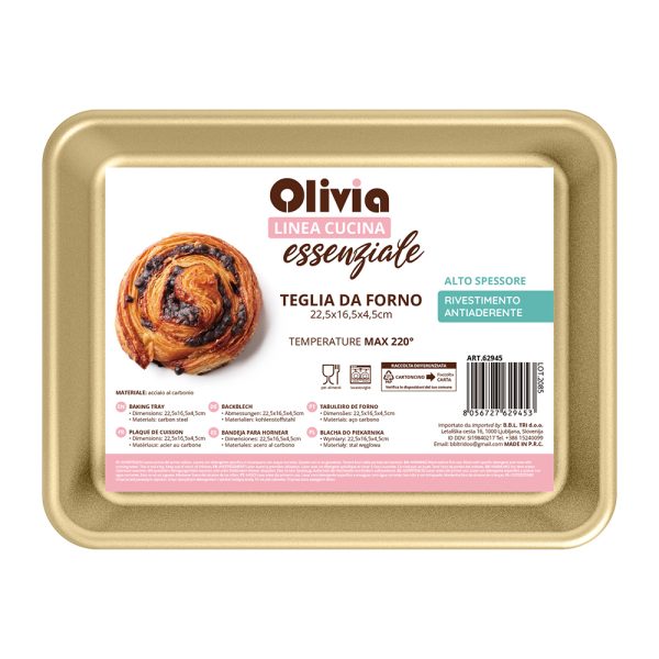 Bandeja de horno rectangular antiadherente acero al carbono 22,5×16,5×4,5 cm