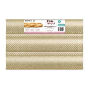 251014 teglia per baguette 62956 Bandeja baguette antiadherente acero al carbono perforada 3 ranuras 24,5×38,5×2,5 cm