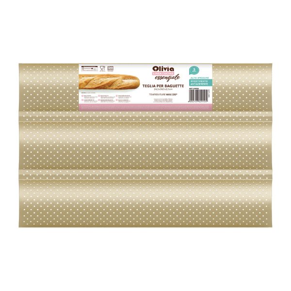 251014 teglia per baguette 62956 Bandeja baguette antiadherente acero al carbono perforada 3 ranuras 24,5×38,5×2,5 cm