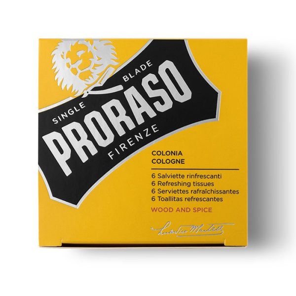 Proraso colonia madera y especias en toallitas perfumadas de 6 piezas