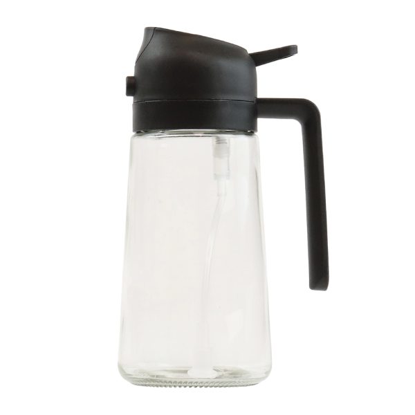 251015 oliera 64637 Dispensador de aceite 2 en 1 spray y vertido negro en vidrio borosilicato 450 ml