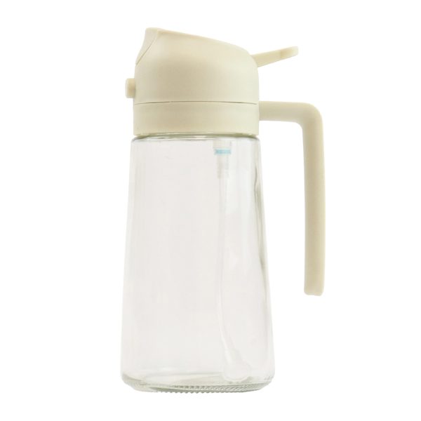 251015 oliera 64640 Dosificador de aceite 2 en 1 spray y vertido beige en vidrio borosilicato 450 ml