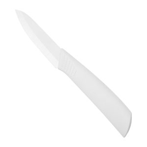 Cuchillo de cocina de cerámica hoja blanca de 7,5 cm con mango y funda de PVC.