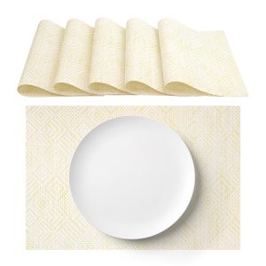 Manteles individuales lavables amarillo pastel de PVC 30×45 cm juego de 6