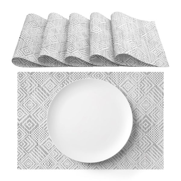 Manteles individuales lavables blanco gris en PVC 30×45 cm juego de 6