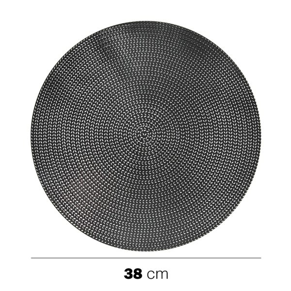 Manteles individuales redondos tejidos negros en PP 38 cm juego de 6