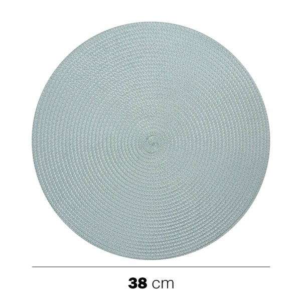 28GIU25 TOVAGLIETTA INTRECCIATA Juego de 6 manteles individuales redondos tejidos en PP azul claro pastel 38 cm