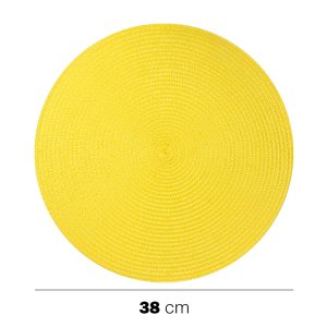 28GIU25 TOVAGLIETTA INTRECCIATA Juego de 6 manteles individuales redondos tejidos amarillo sol en PP 38 cm