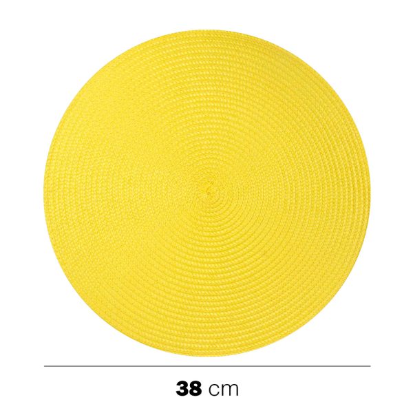 28GIU25 TOVAGLIETTA INTRECCIATA Juego de 6 manteles individuales redondos tejidos amarillo sol en PP 38 cm