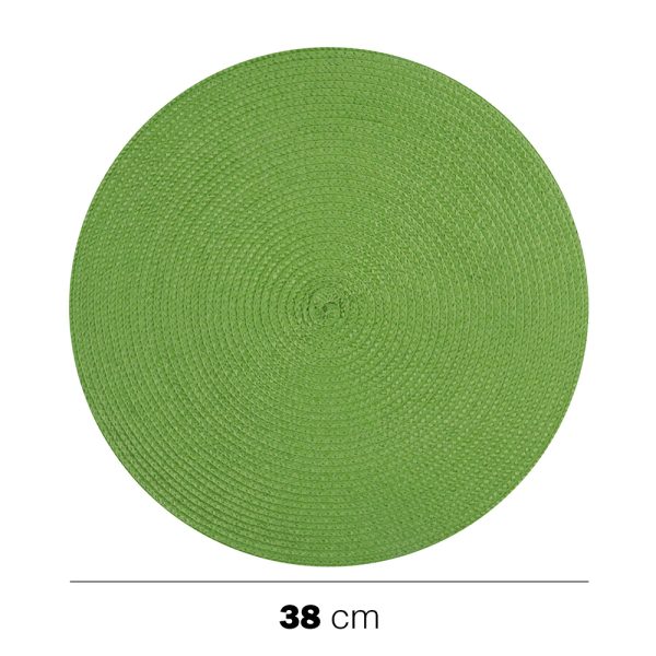 Juego de 6 manteles individuales redondos tejidos verde lima en PP 38 cm
