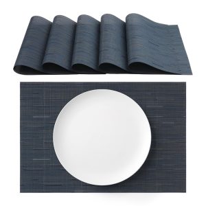 Manteles individuales lavables azul marino en PVC 30×45 cm juego de 6