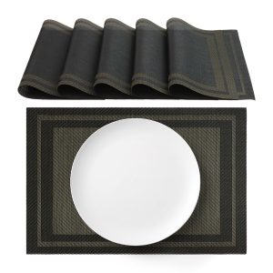 Manteles individuales lavables negro grafito en PVC 30×45 cm juego de 6