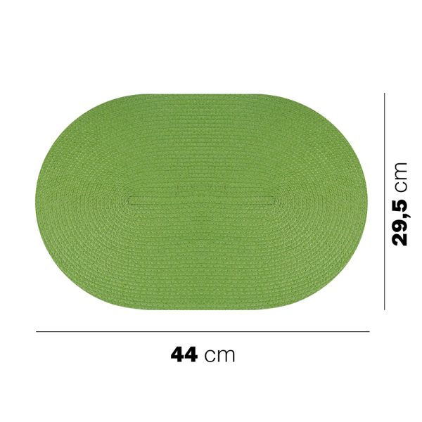 30GIU25 TOVAGLIETTA INTRECCIATA col.8 Juego de 6 manteles individuales ovalados tejidos en PP verde 44×29,5 cm