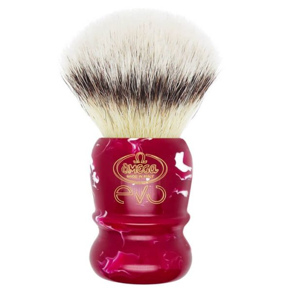 pennello-barba-evo-v2-cardinal-red-omega.jpg Brocha de afeitar Omega EVO 2.0 sintética Rojo Cardenal