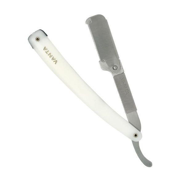 Maquinilla de afeitar Vanta blanca con palanca de bloqueo