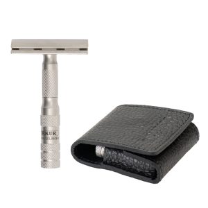 rasoio-sicurezza-933-inox-leather-case-merkur.jpg Maquinilla de afeitar Merkur para viaje 933 Acero inoxidable con funda de cuero
