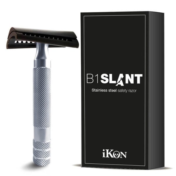 Maquinilla de afeitar iKon b1 slant de acero inoxidable de 90 mm con mango de aluminio
