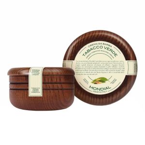 sapone-barba-tabacco-verde-vasetto-legno-mondial-1908.jpg Jabón de Afeitar Mondial en Bol de Madera Tabaco 140ml