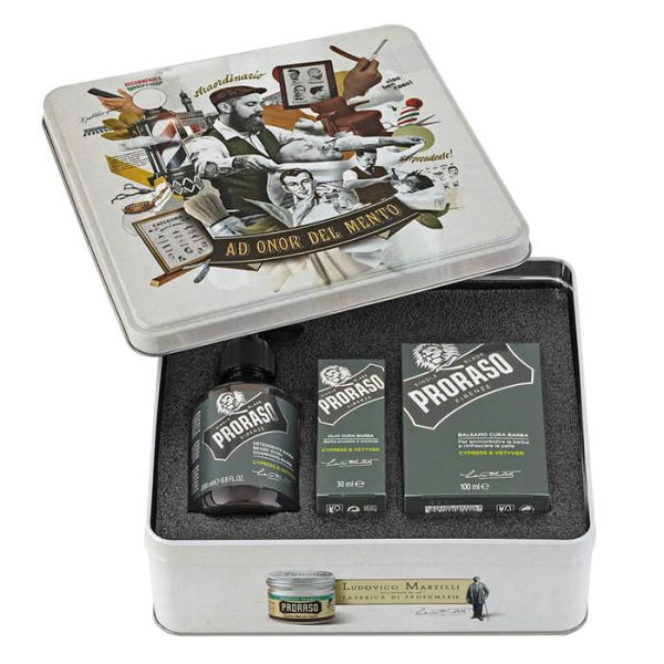 Proraso set kit barba colección caja metálica Cypress y Vetyver
